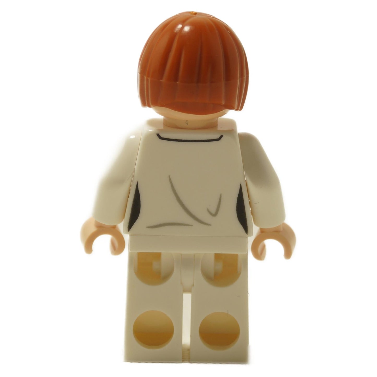Claire Dearing minifigure back view with plain off-white torso and leg backs and auburn hair