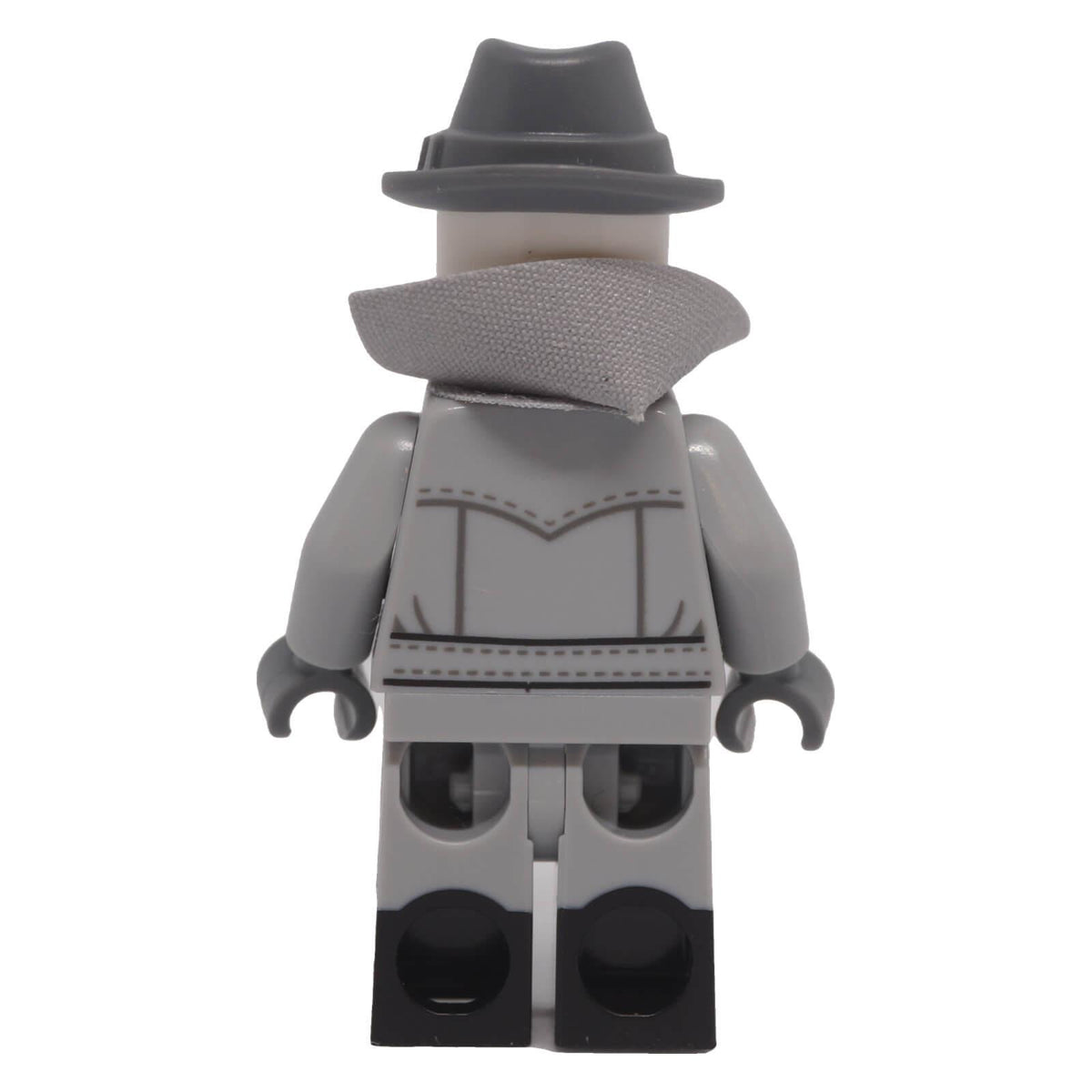 LEGO® Film Noir Detective minifigure col424 back view showing rear jacket print, belt details and fabric collar