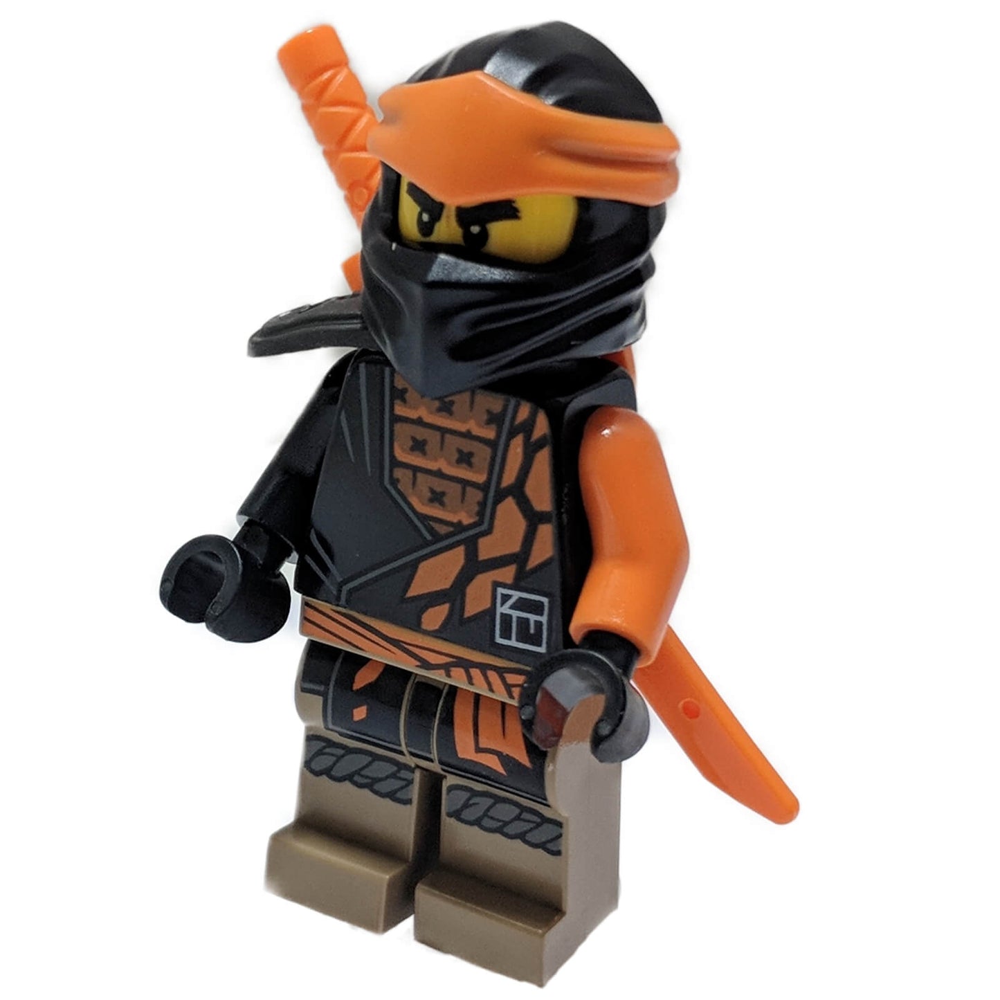 LEGO NINJAGO Cole Core minifigure black ninja suit orange head wrap and orange sword accessory