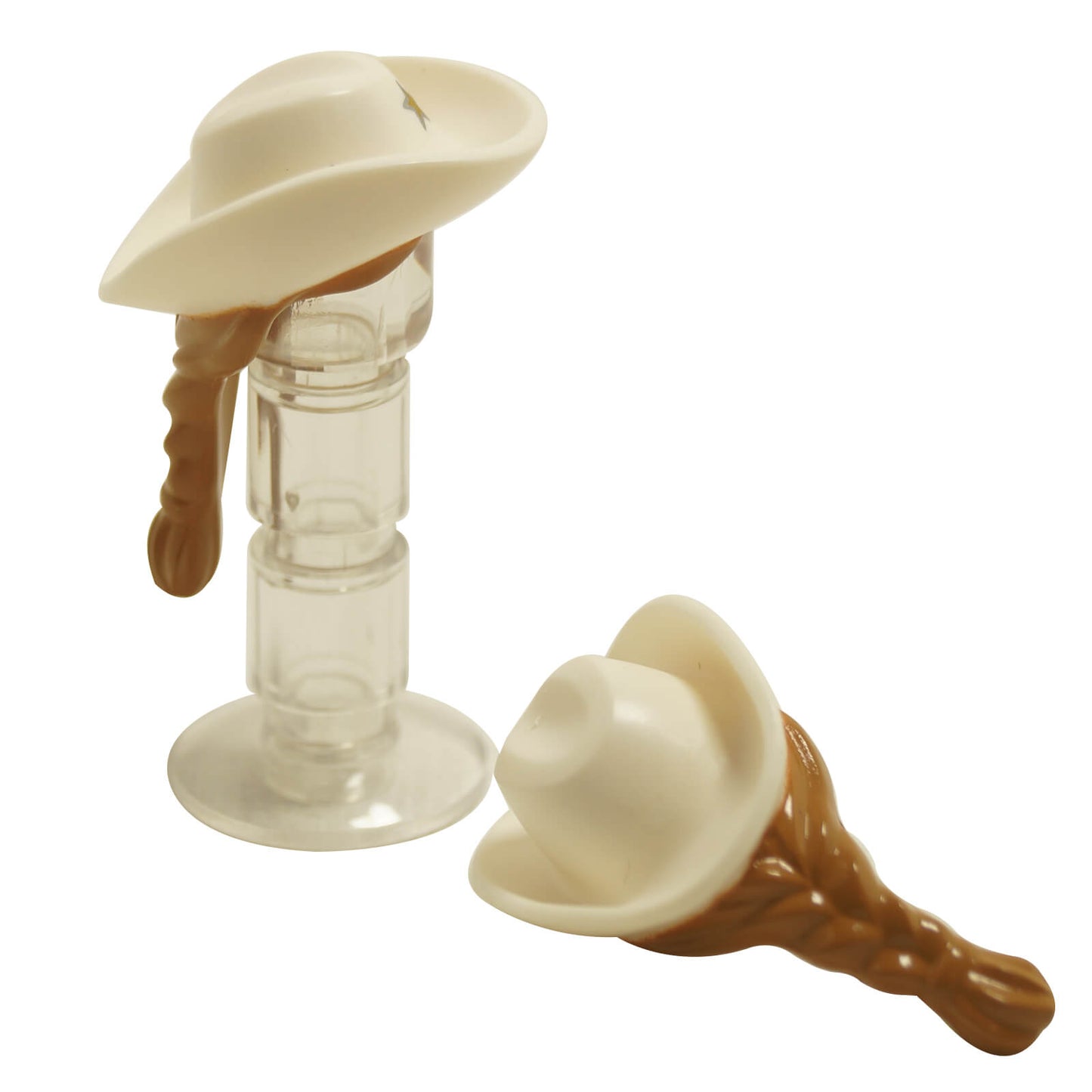 LEGO® cowboy hat 10168pb01 with integrated medium dark flesh braid hair sideview