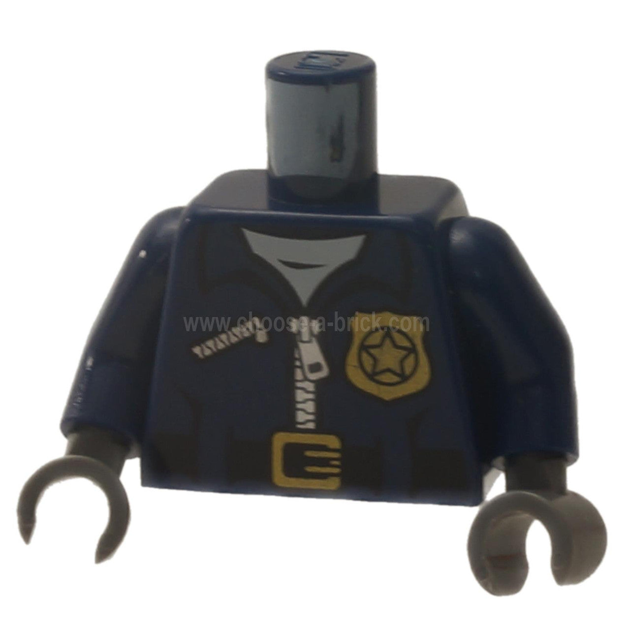 torso jaket polis LEGO berwarna biru gelap lencana emas zip gesper tali pinggang 973pb1547c01
