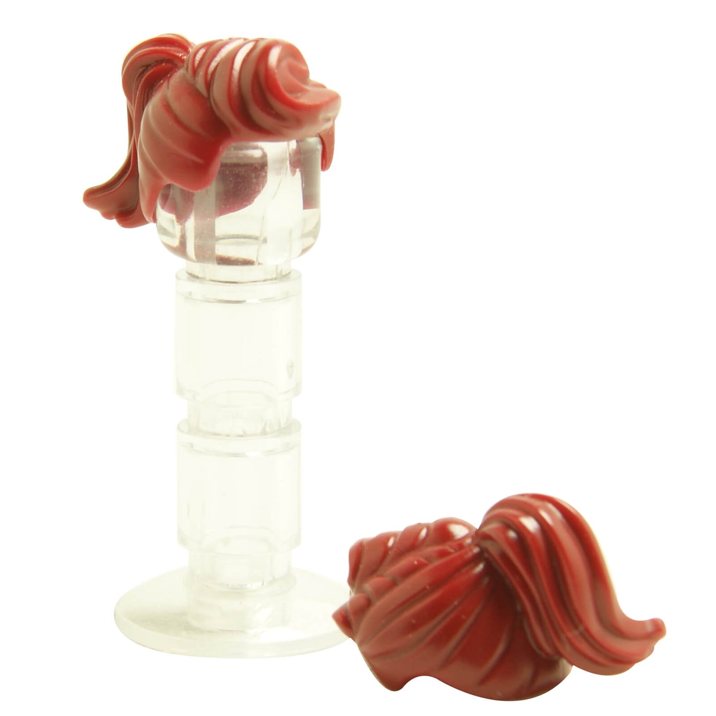 Dark red female minifigure hair with ponytail and fringe, smooth molded hairstyle for modern and casual characters