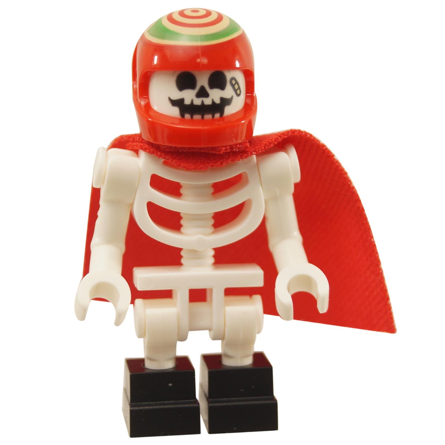 LEGO minifigure of a skeleton with a red cape and helmet featuring a skull face, compatible with the Hidden Side theme.