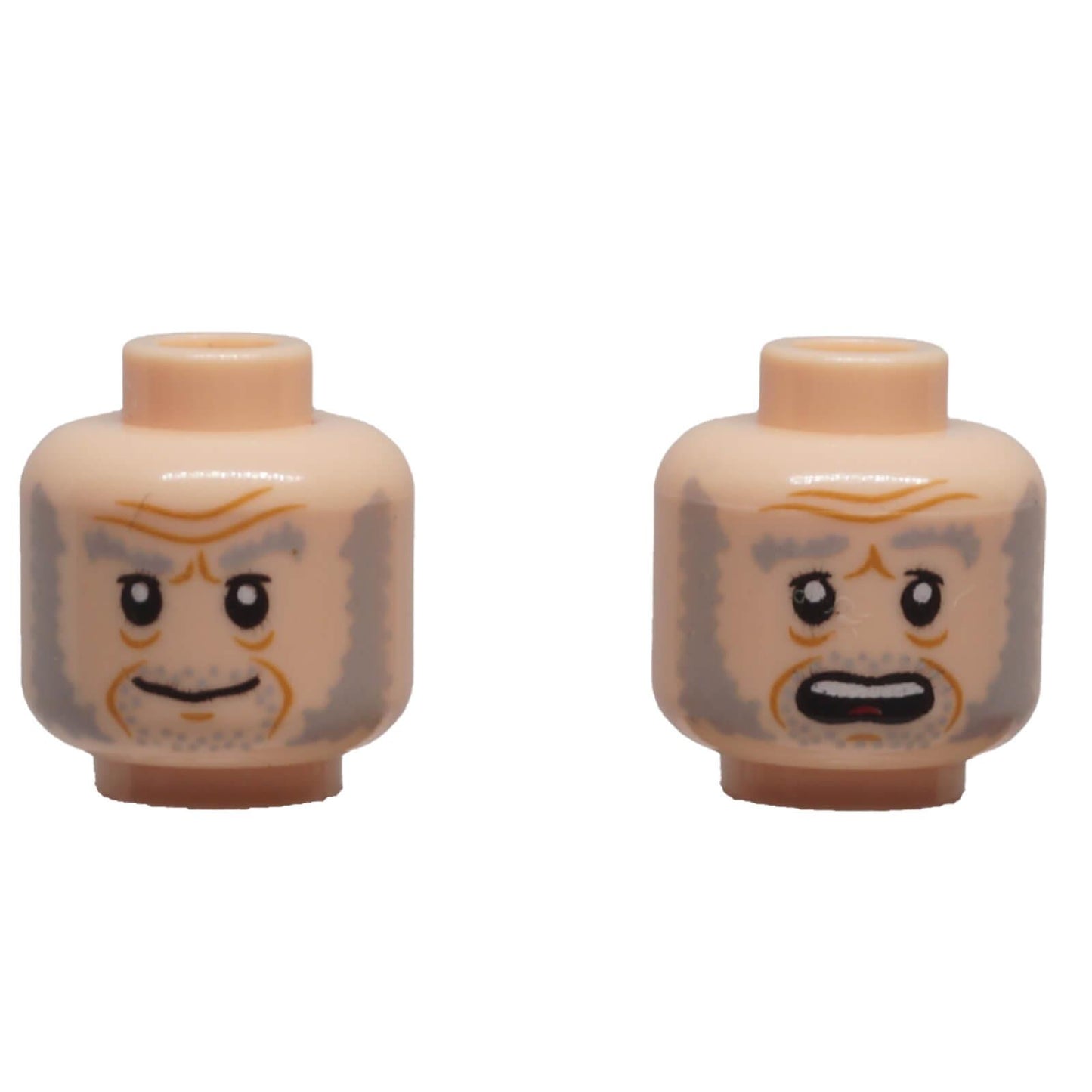LEGO® dual-sided minifigure head 3626pb0588 with mutton chops, stubble, smiling and scared expressions