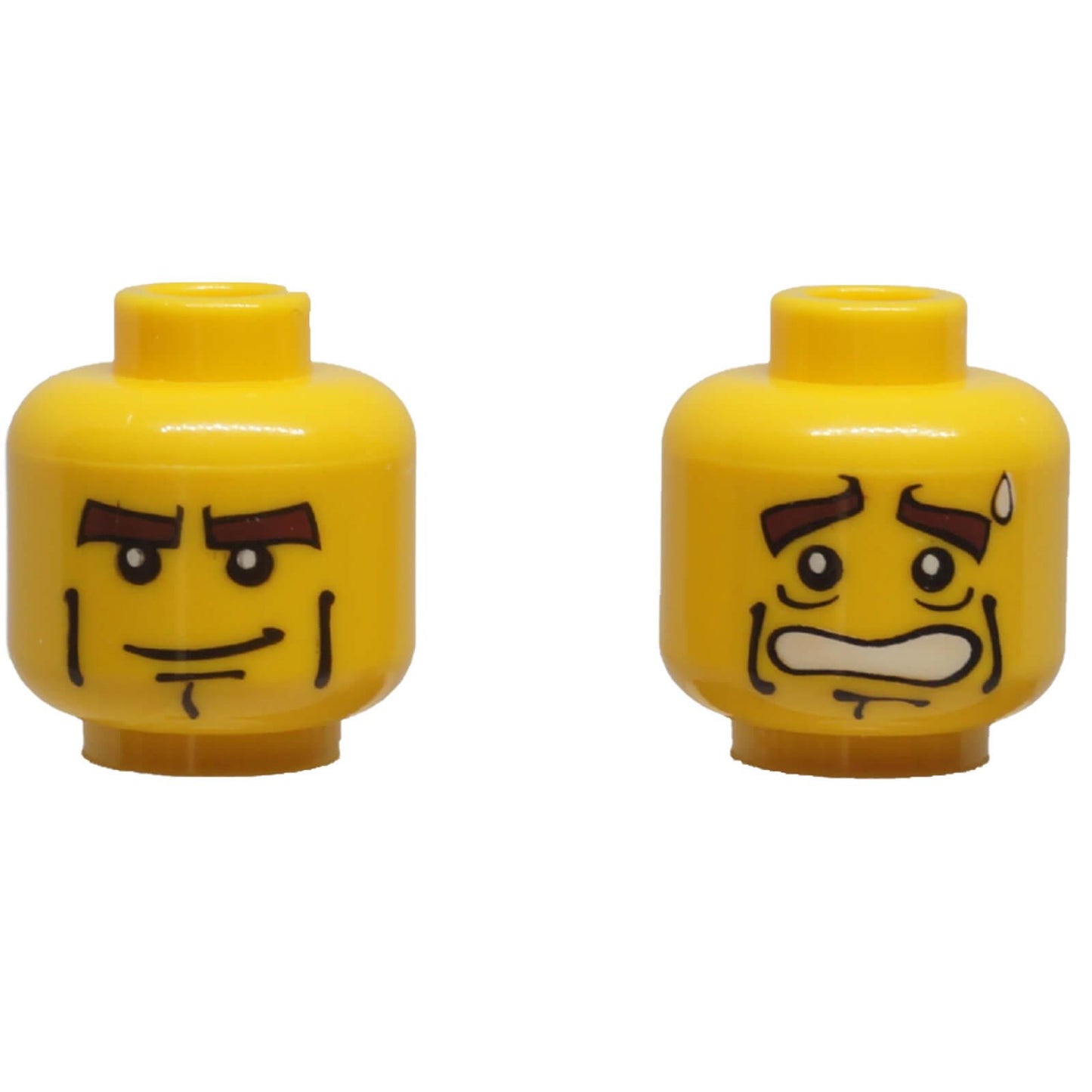 LEGO® yellow dual-sided minifigure head 3626px117 with confident grin and scared expression.