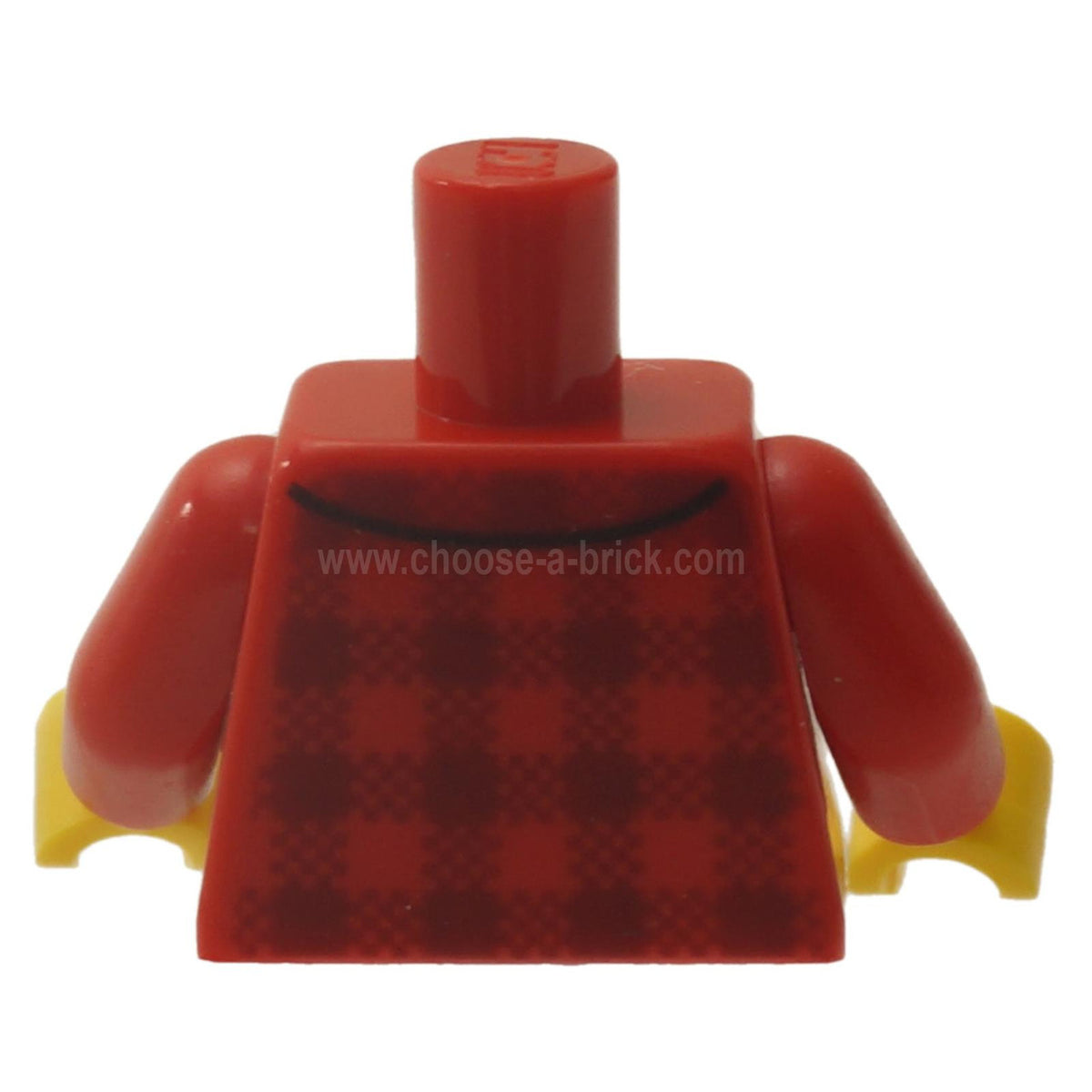 Back of red plaid flannel shirt torso 973pb2343c01 with yellow hands.