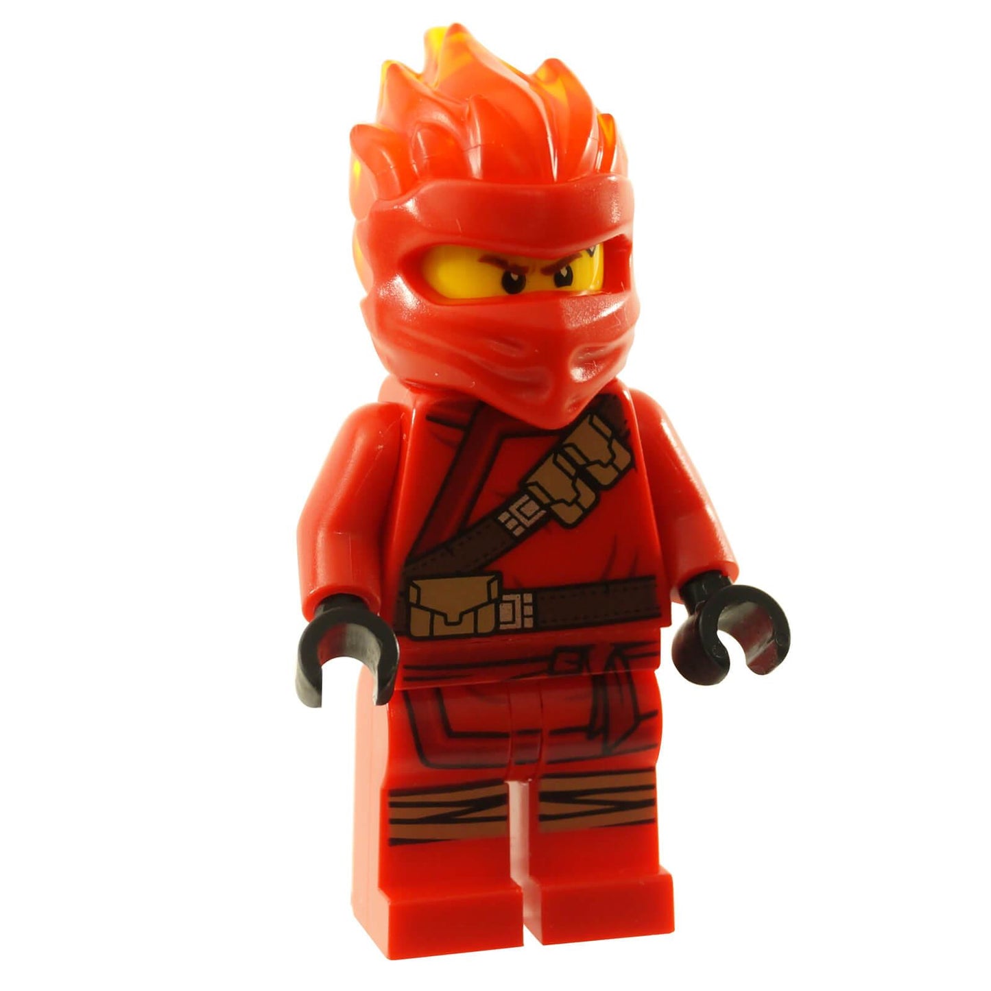 LEGO® NINJAGO Minifigure njo538 – Kai FS (Spinjitzu Interdit) avec capuche Spinjitzu rouge translucide et design enflammé.