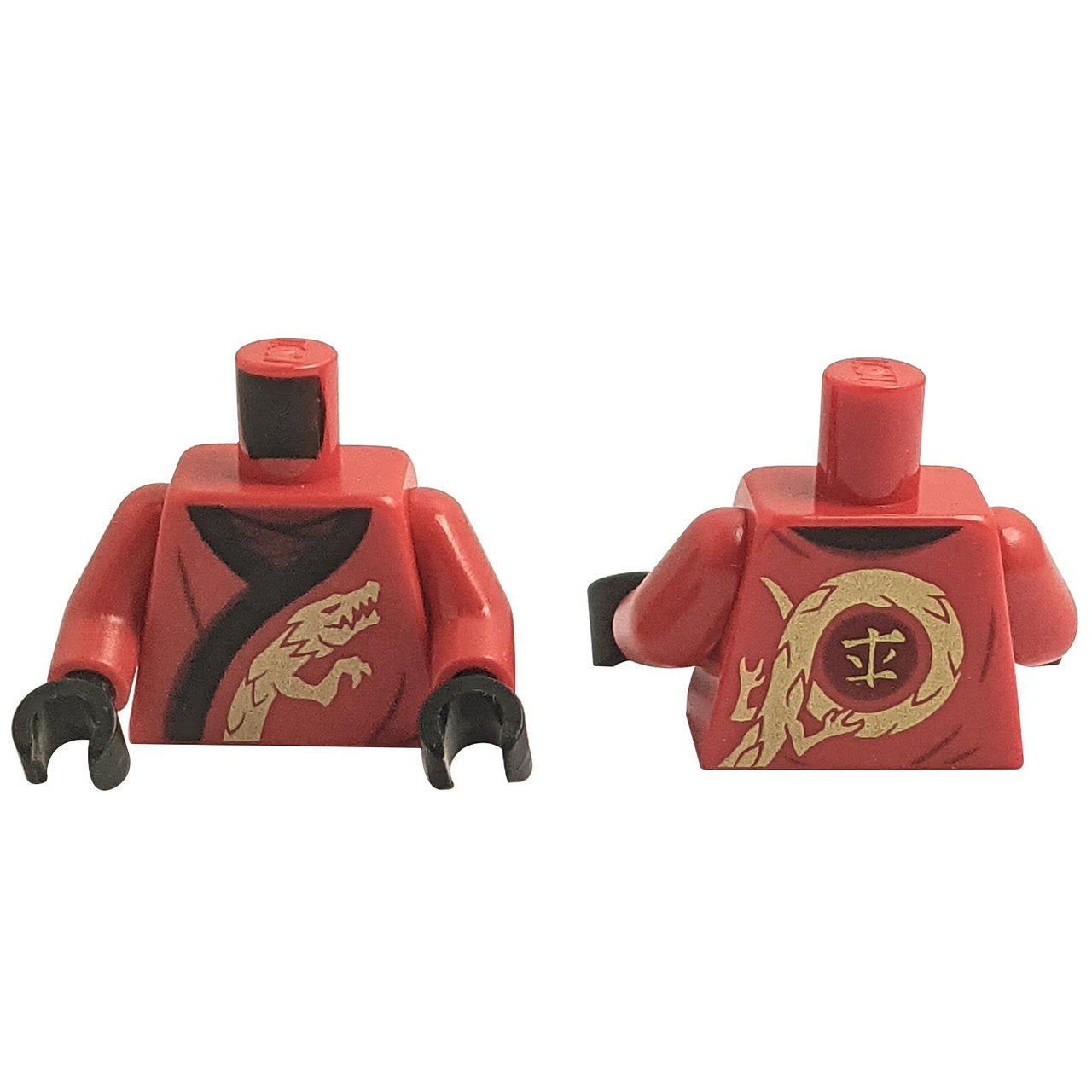 Torso Ninjago Robe with Black Hem and Gold Dragon Pattern / Red Arms / Black Hands