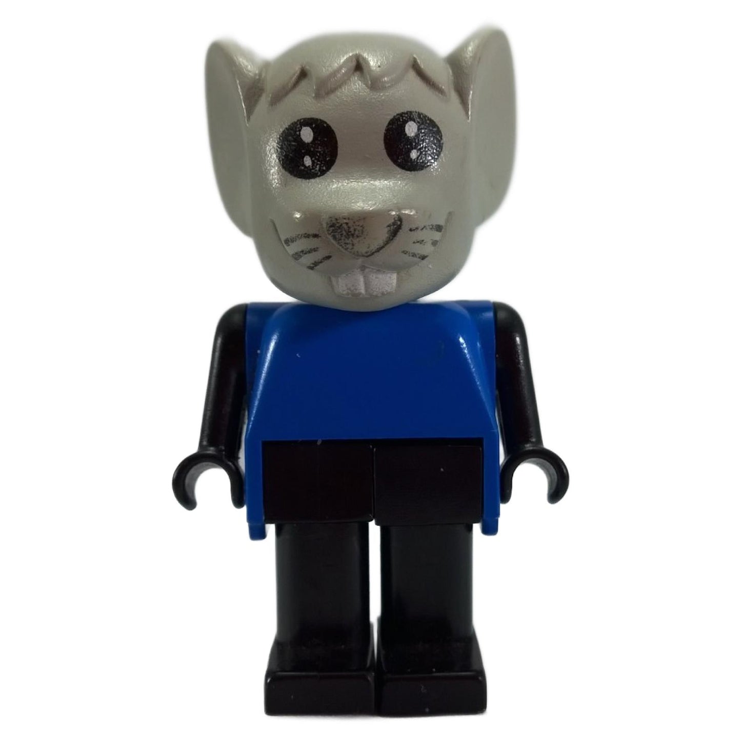 LEGO Fabuland Mortimer Mouse Figure (fab9c) with blue top and black legs, front view.