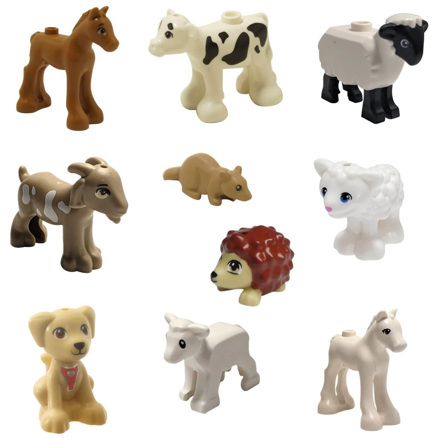LEGO farm animals lot with horse goat sheep cow lamb hedgehog puppy and mouse figures