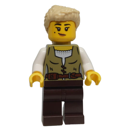 LEGO® Female Carpenter minifigure cas582 showing alternate facial expression