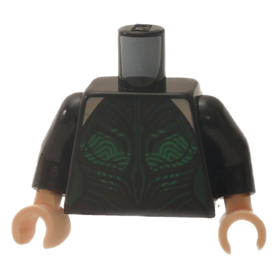 LEGO® female catsuit torso with dark green contour lines and green swirly pattern