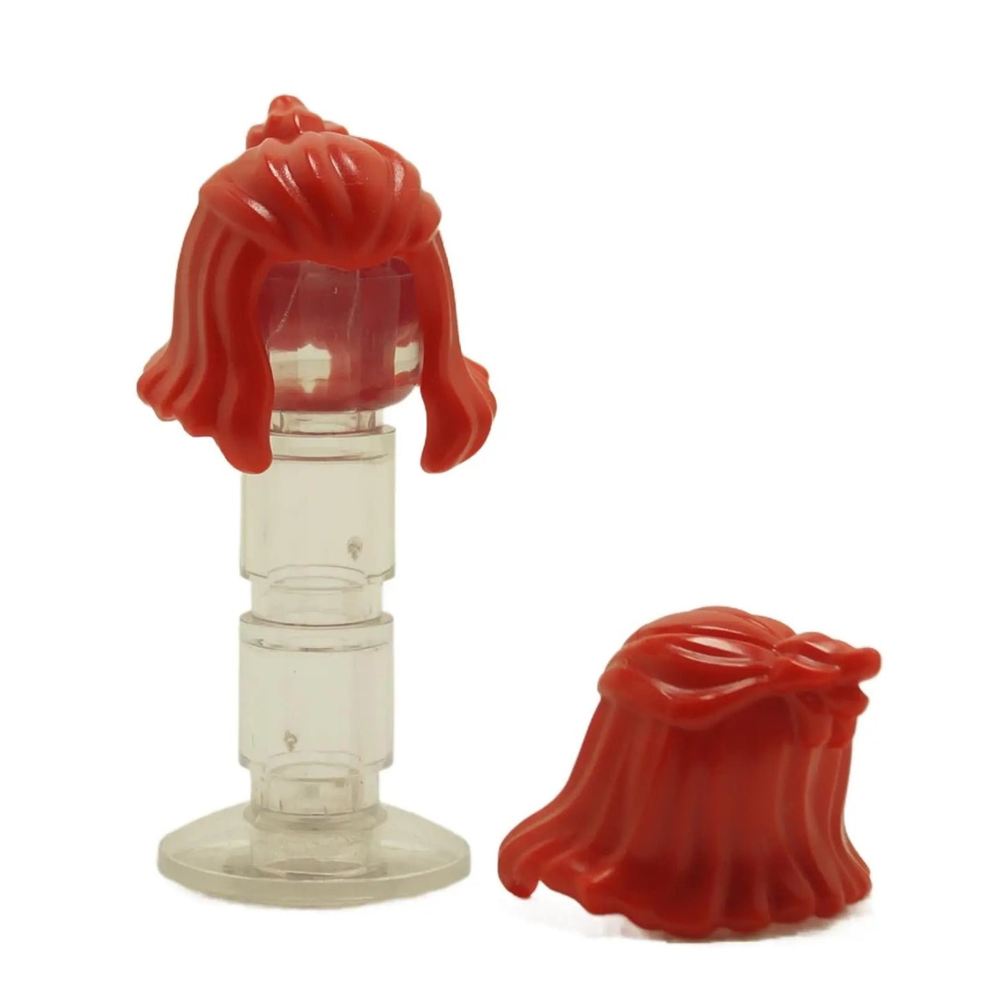 Red LEGO® female mid-length hair with high bun (Part 5311) minifigure hairpiece accessory