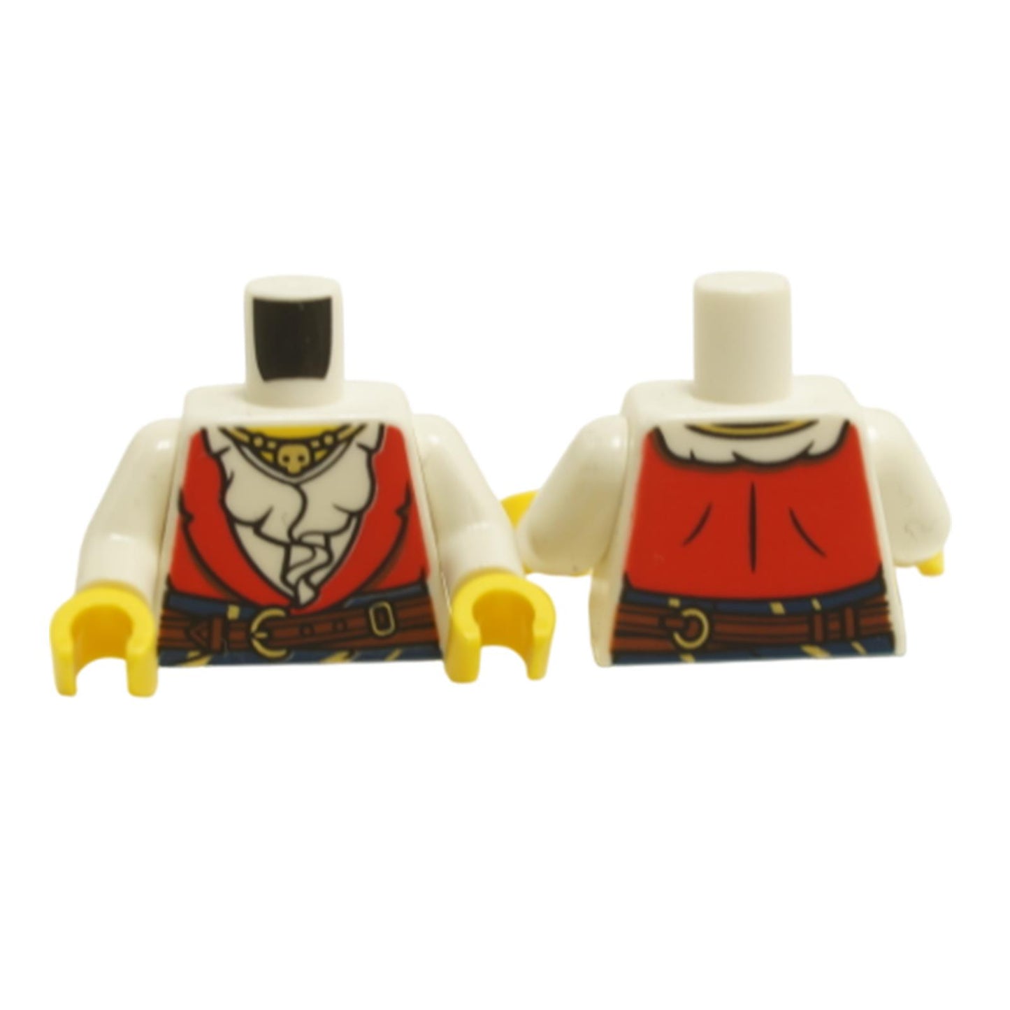 LEGO® female pirate torso with red vest print, white ruffled shirt, necklace detail and printed back