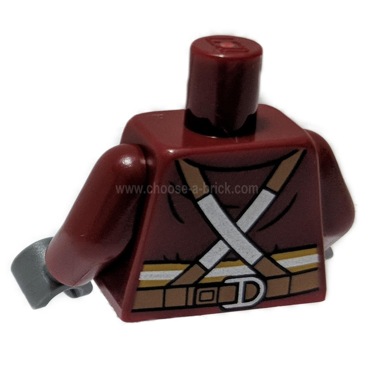 LEGO firefighter torso with harness straps utility belt and dark red uniform - backside