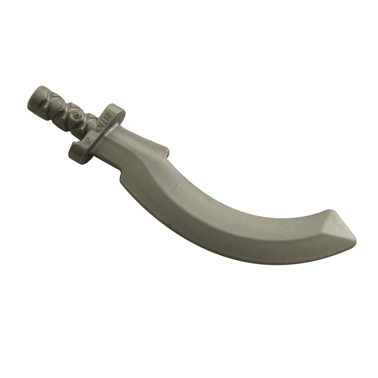 Flat Silver khopesh sword minifigure weapon 93247 with curved sickle-style blade and detailed molded grip