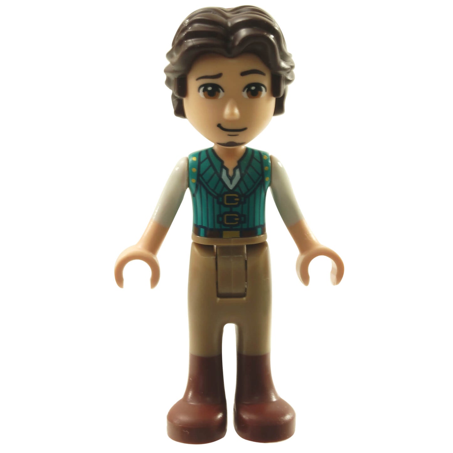LEGO® Flynn Rider mini-doll dp104 wearing a dark turquoise vest, front view
