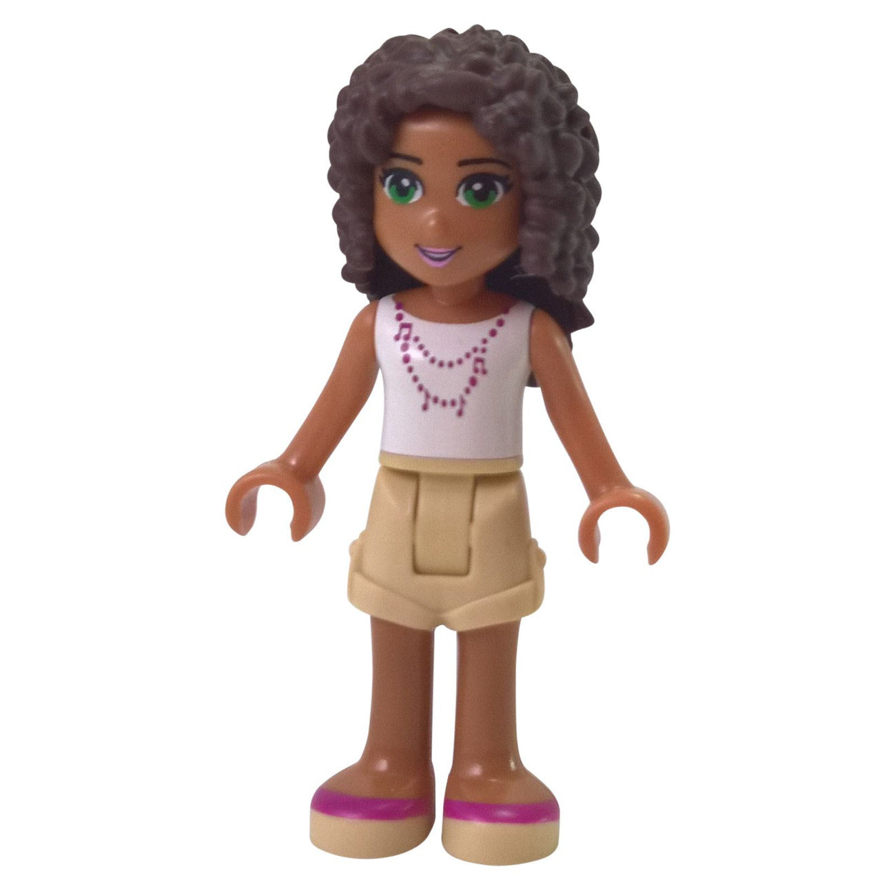 LEGO Minifigura Friends Andrea, Beige Pantalones Cortos, Blanco Top con Notas Musicales LEGO Minifigura - frnd114new, primera vista.