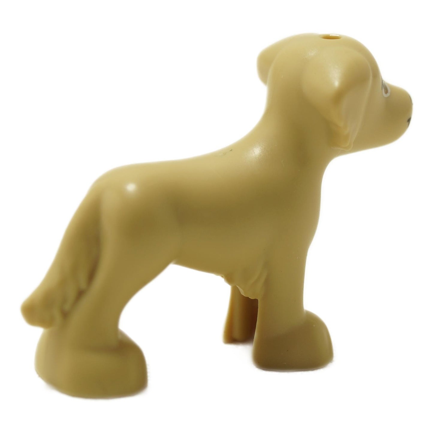 Friends style dog figure with shaggy fur texture and black nose, standing pose. Side angle