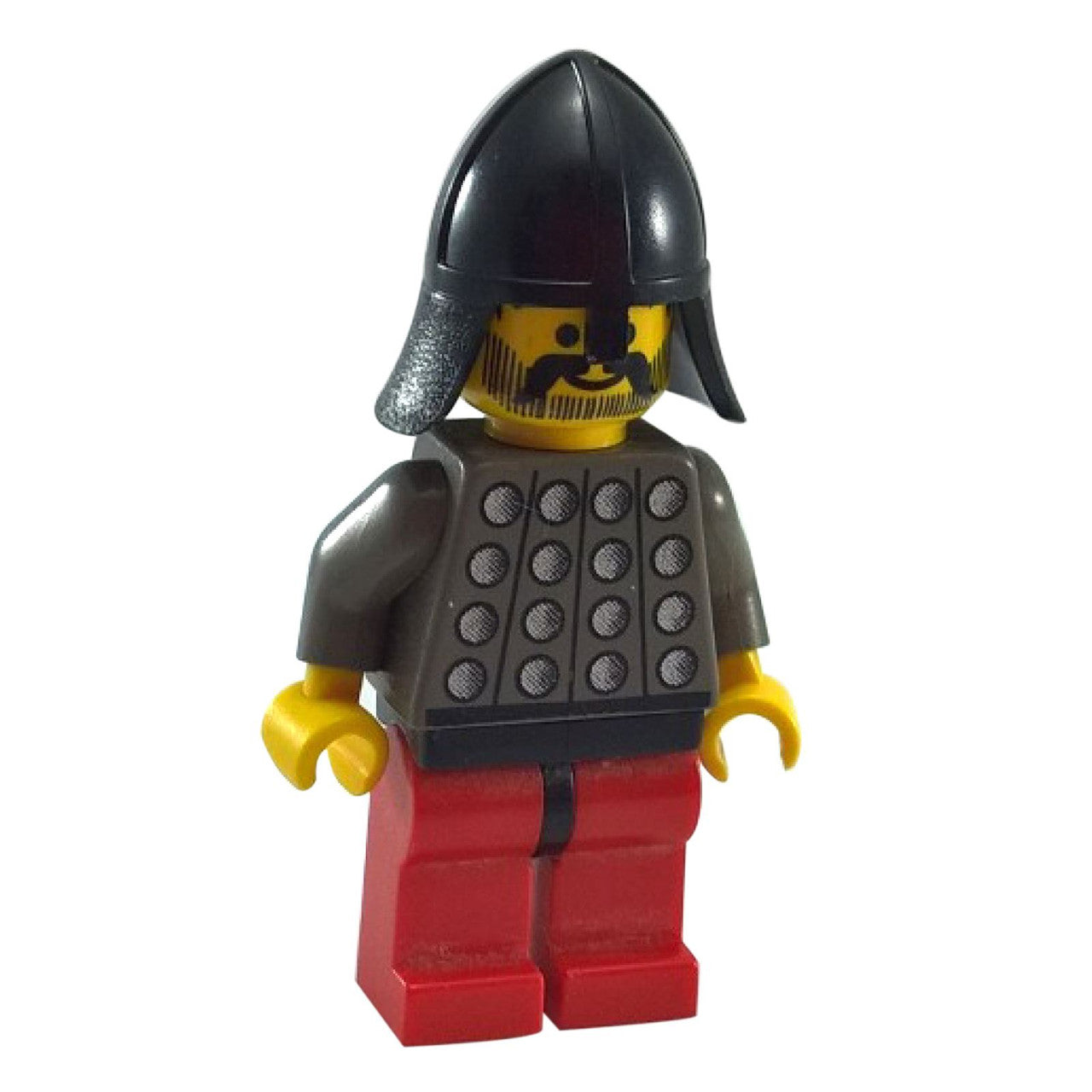 LEGO® Fright Knights Knight minifigure cas029 with red legs, studded armour and black chin guard helmet