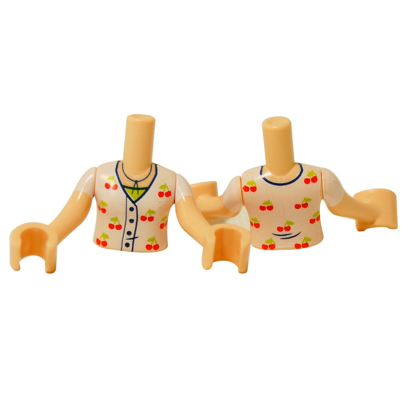 LEGO® Friends Liann’s torso with cherry-printed shirt and tan arms (FTGpb506c01) on a white background.
