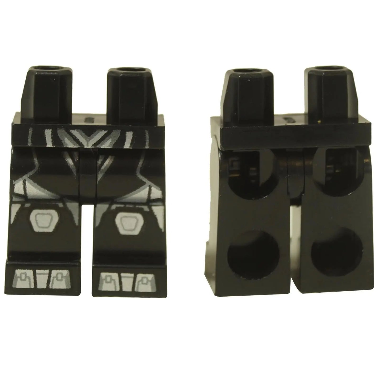 LEGO minifigure black hips and legs with silver geometric armor print 970c00pb1701
