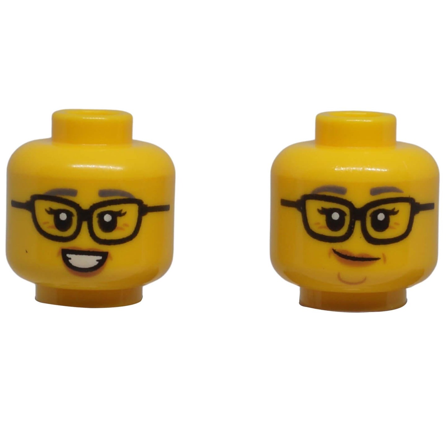 LEGO glasses dual-sided minifigure head 3626pb3515 with black-framed glasses and smiling expressions