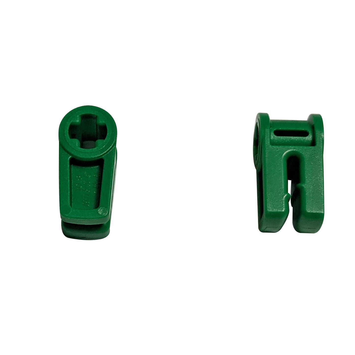 Green Technic axle and wire connector element with cross axle hole and integrated wire clip connection