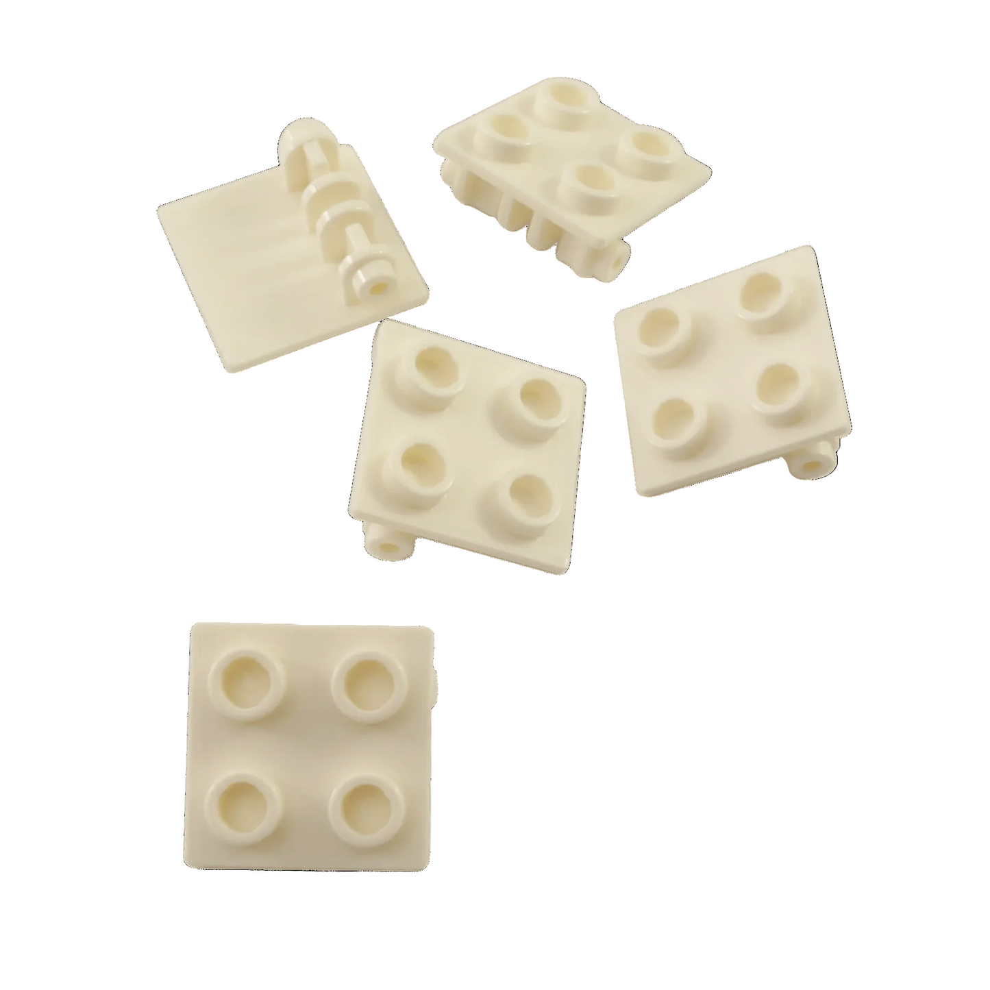 White hinge brick 2x2 with thin top plate, jointed building element used for folding sections and angled connections