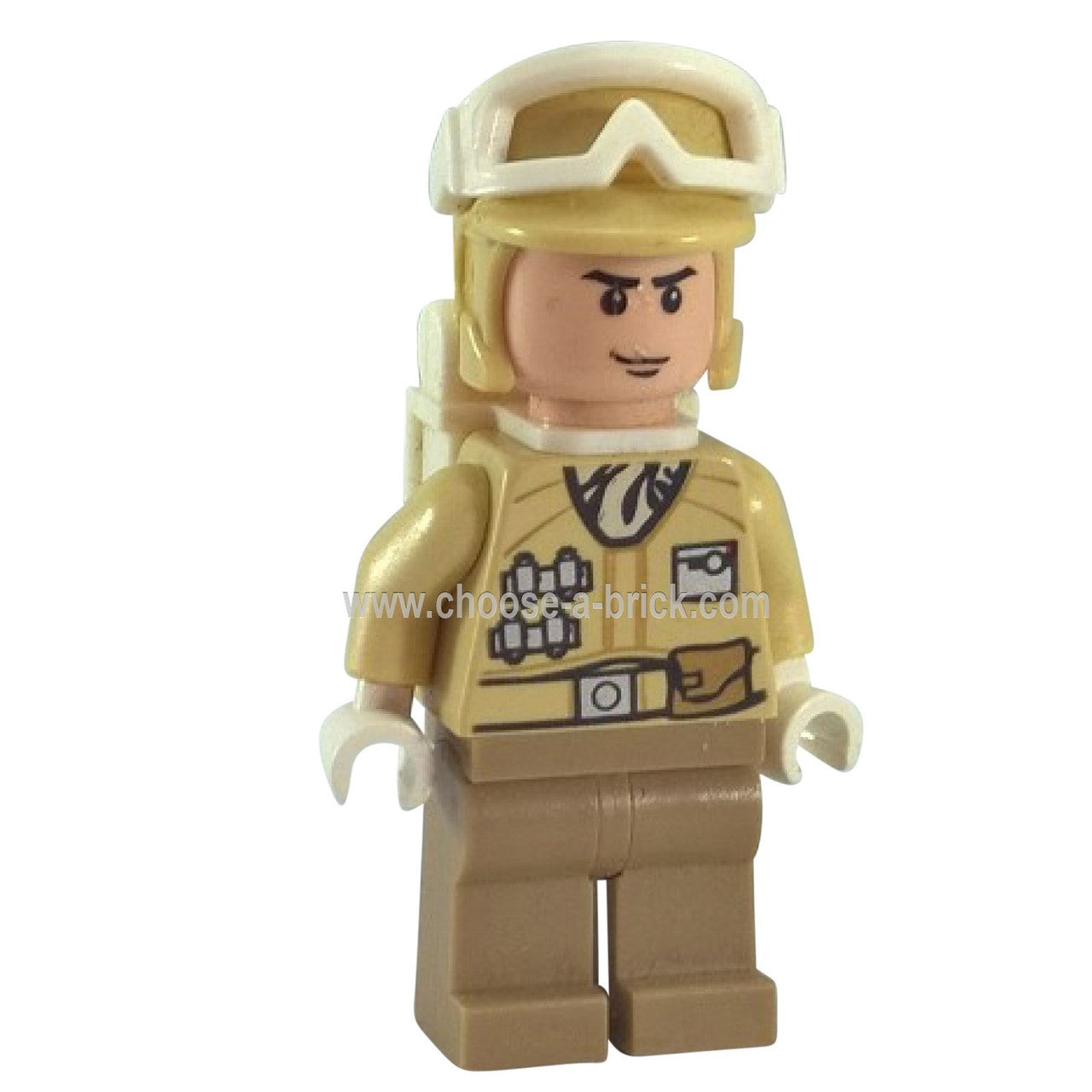 Hoth Rebel Trooper sw0291 minifigure in tan gear with white goggles.