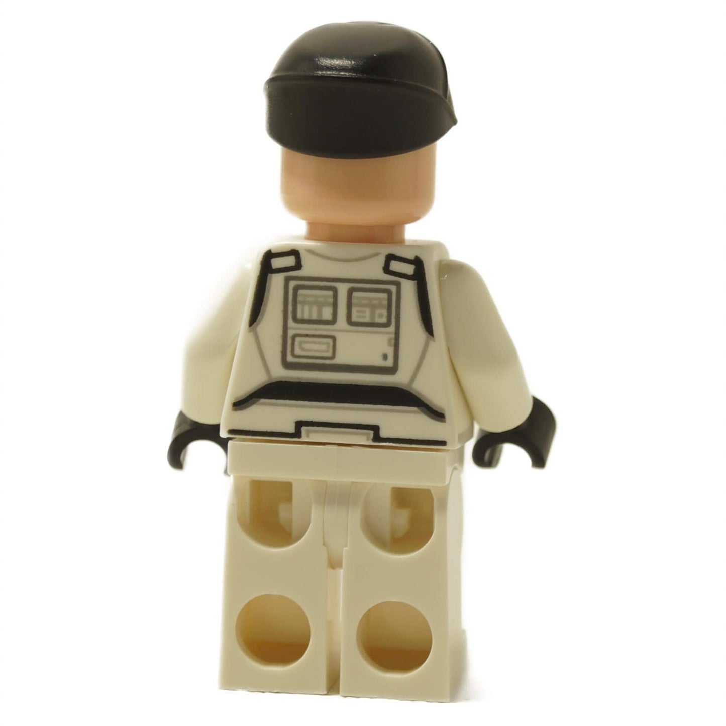 ISB Tactical Agent minifigure back view in white uniform with black helmet and printed legs