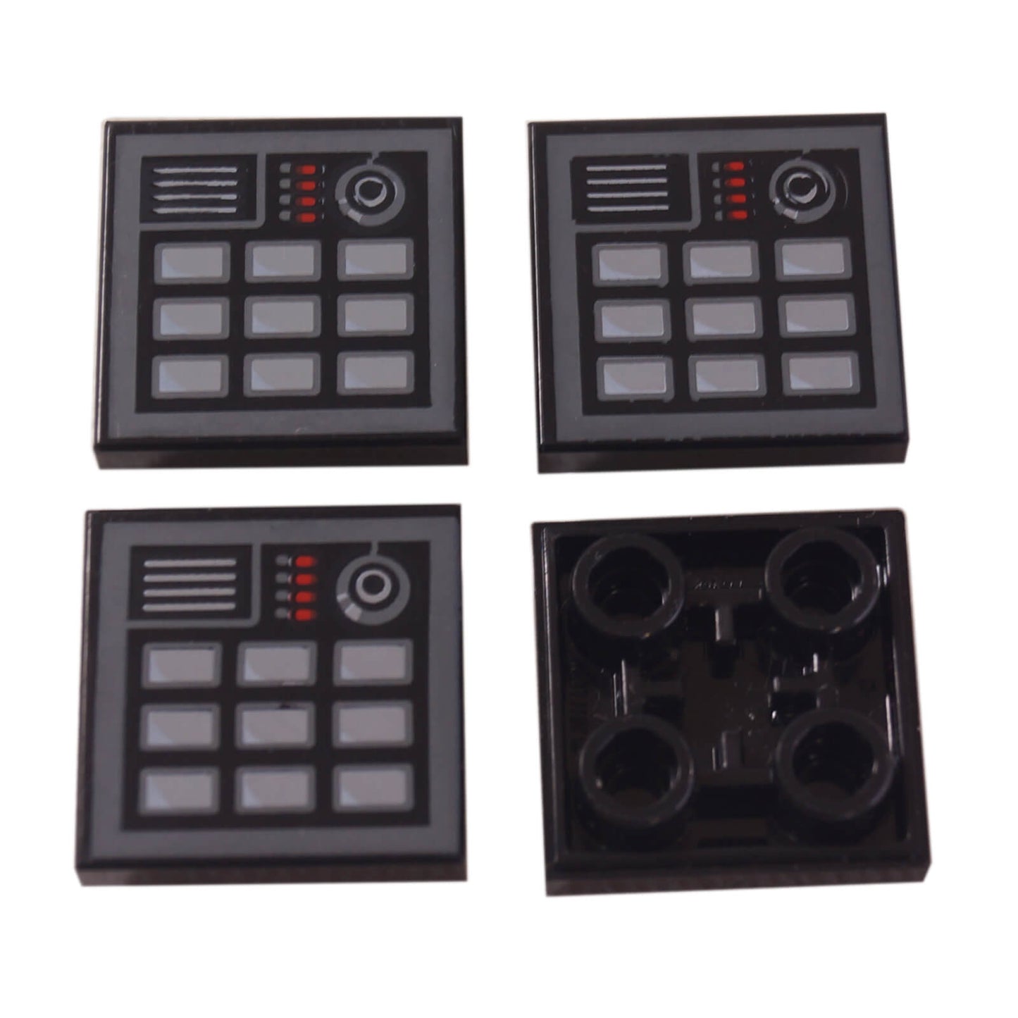 Peça LEGO® preta modificada 2 x 2 invertida com padrão de painel de controlo de teclado