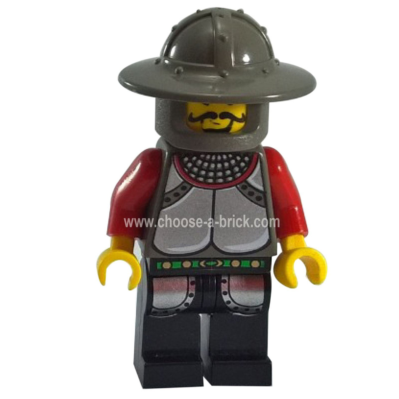 LEGO® Knights Kingdom I Knight minifigure cas037 with printed plate armour and dark bluish gray kettle helmet