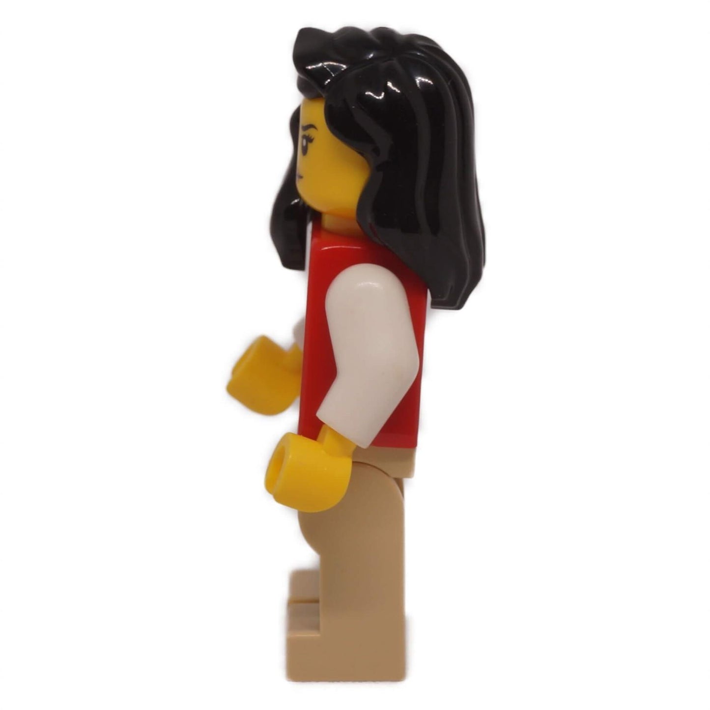 LEGO Lady Anchor Pirate Minifigure with Red Vest and Long Black Hair idea067 side view