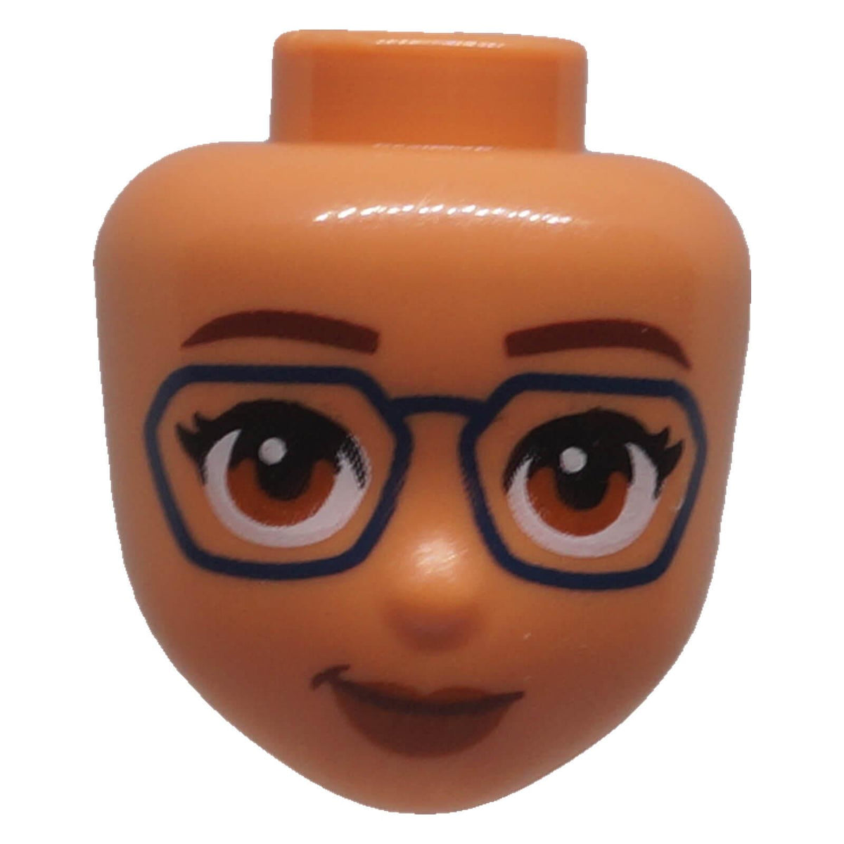 LEGO® 106029 mini-doll head with medium nougat eyes, dark blue glasses and reddish brown eyebrows
