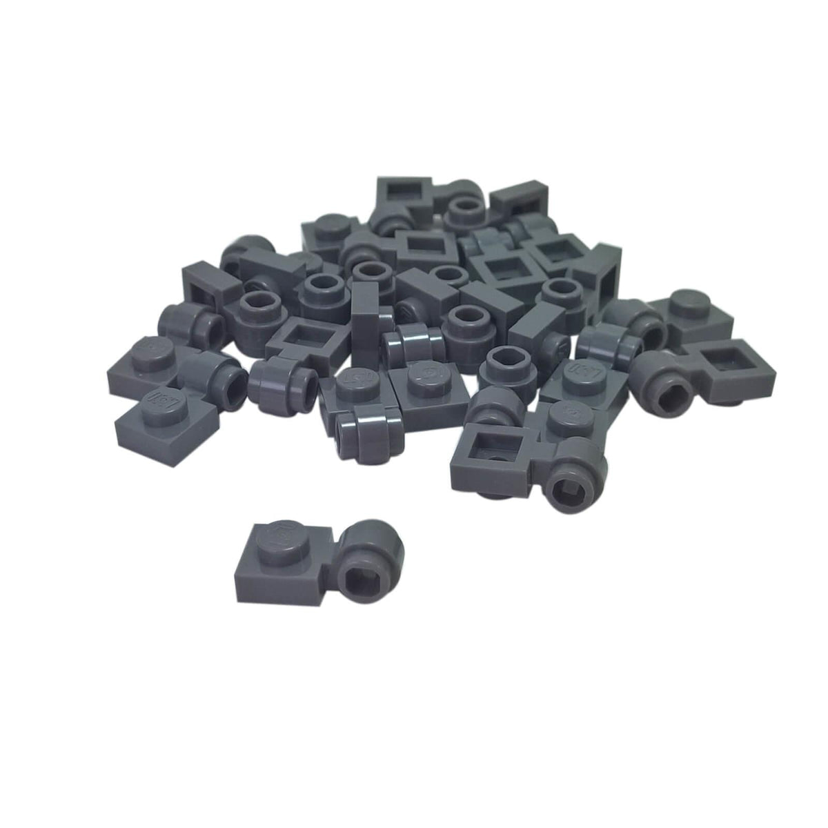 LEGO® 4081b modified 1x1 plate with thick side ring in Dark Bluish Gray, 25-piece lot with visible studs and ring openings