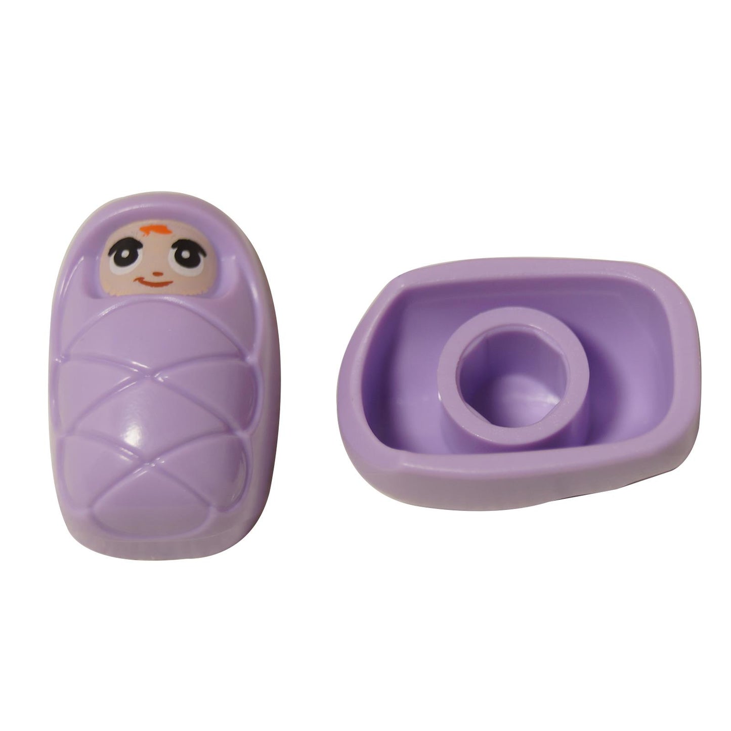 LEGO® baby Ella figure wrapped in a lavender swaddle, Friends-style infant piece frnd0762