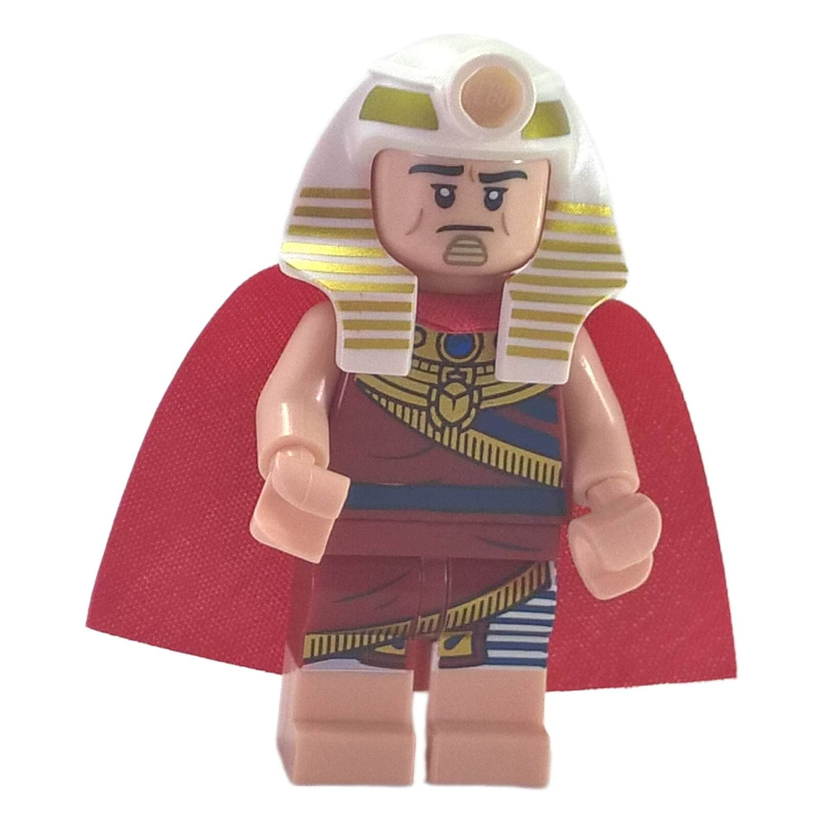 LEGO® Batman Movie King Tut coltlbm19 minifigure with white and gold Egyptian headdress, red fabric cape and ornate Dark Red costume