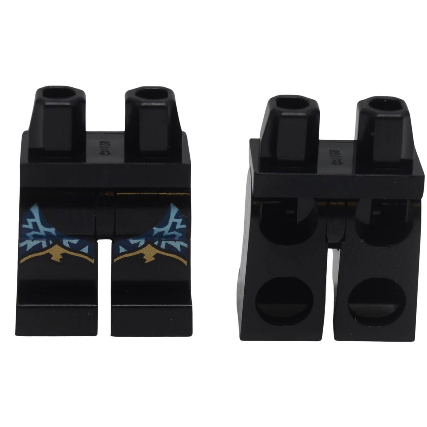 LEGO® black minifigure legs 970c00pb1875 with blue electricity and gold boot-top pattern