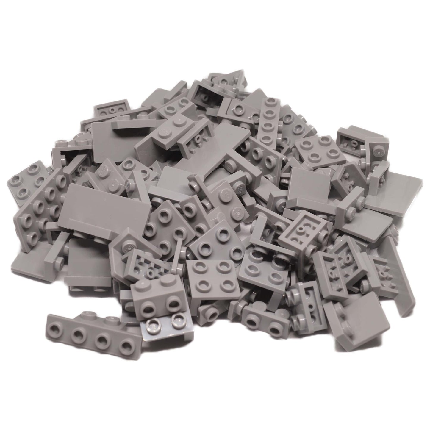 Mixed lot of 100 LEGO® brackets in light bluish gray including inverted and standard types