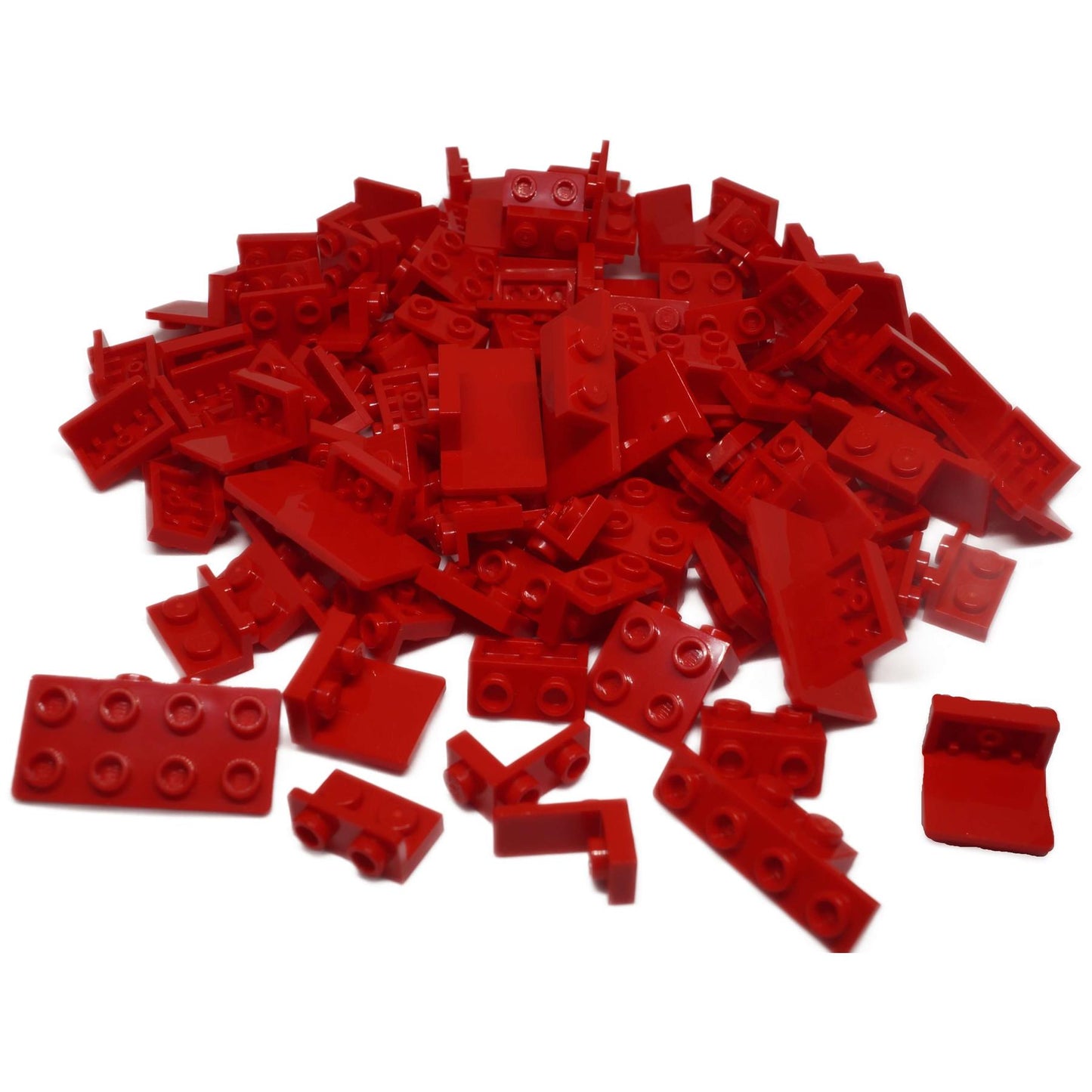 Mixed lot of 100 LEGO® brackets in red including inverted and standard types