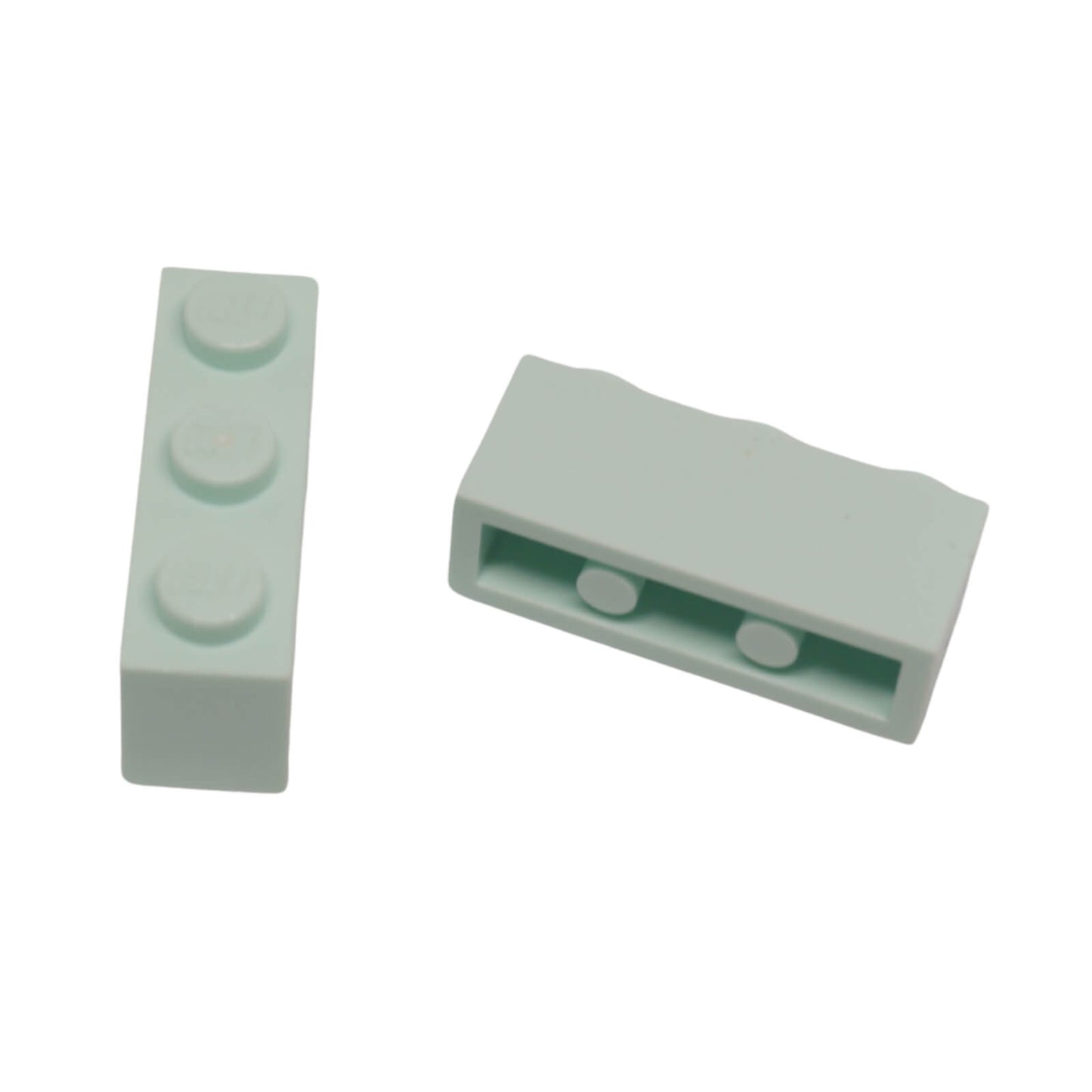 Lit aqua 1x3 brick building piece with three studs on top for minifigure scale builds