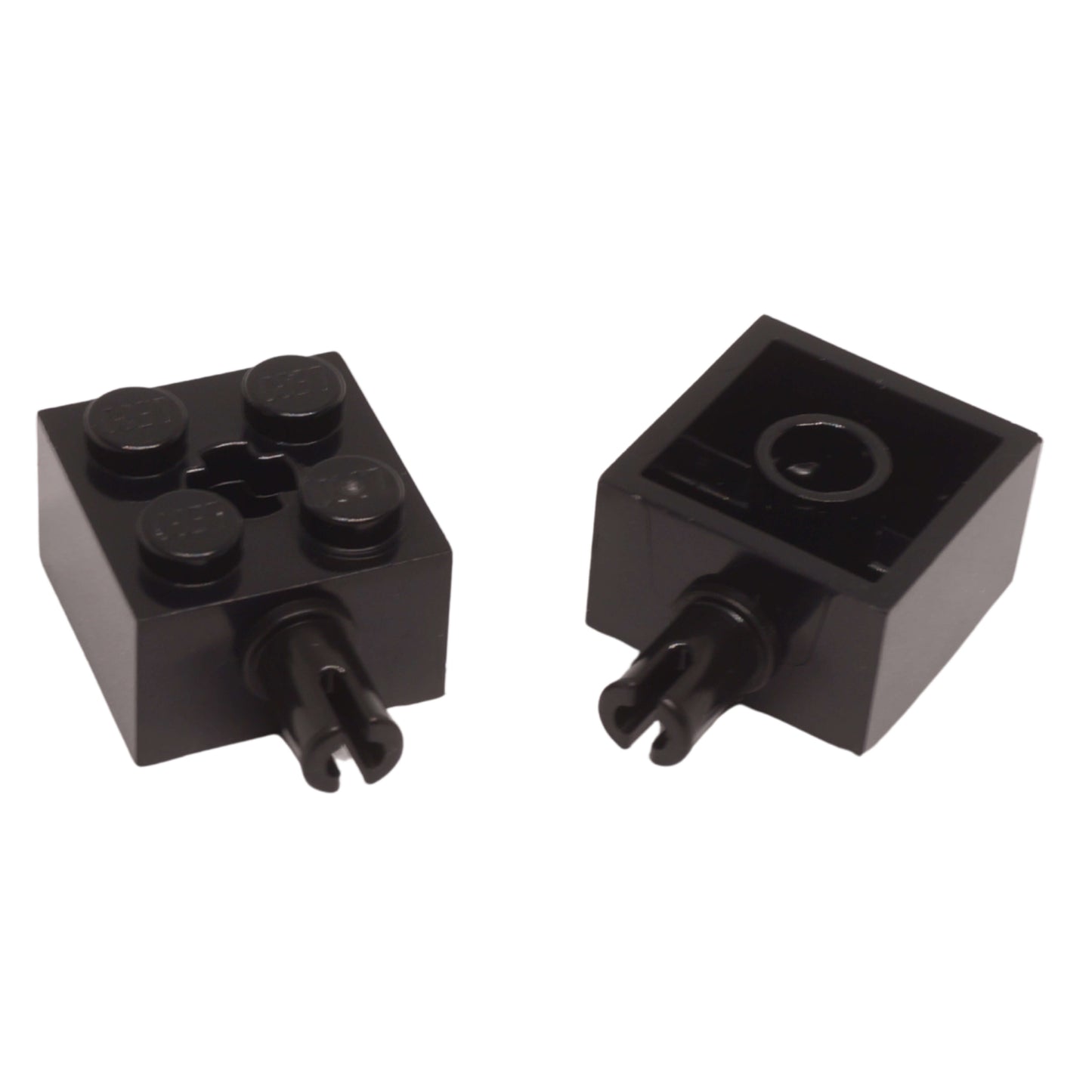 LEGO modified brick 2x2 part 6232 with pin and axle hole black