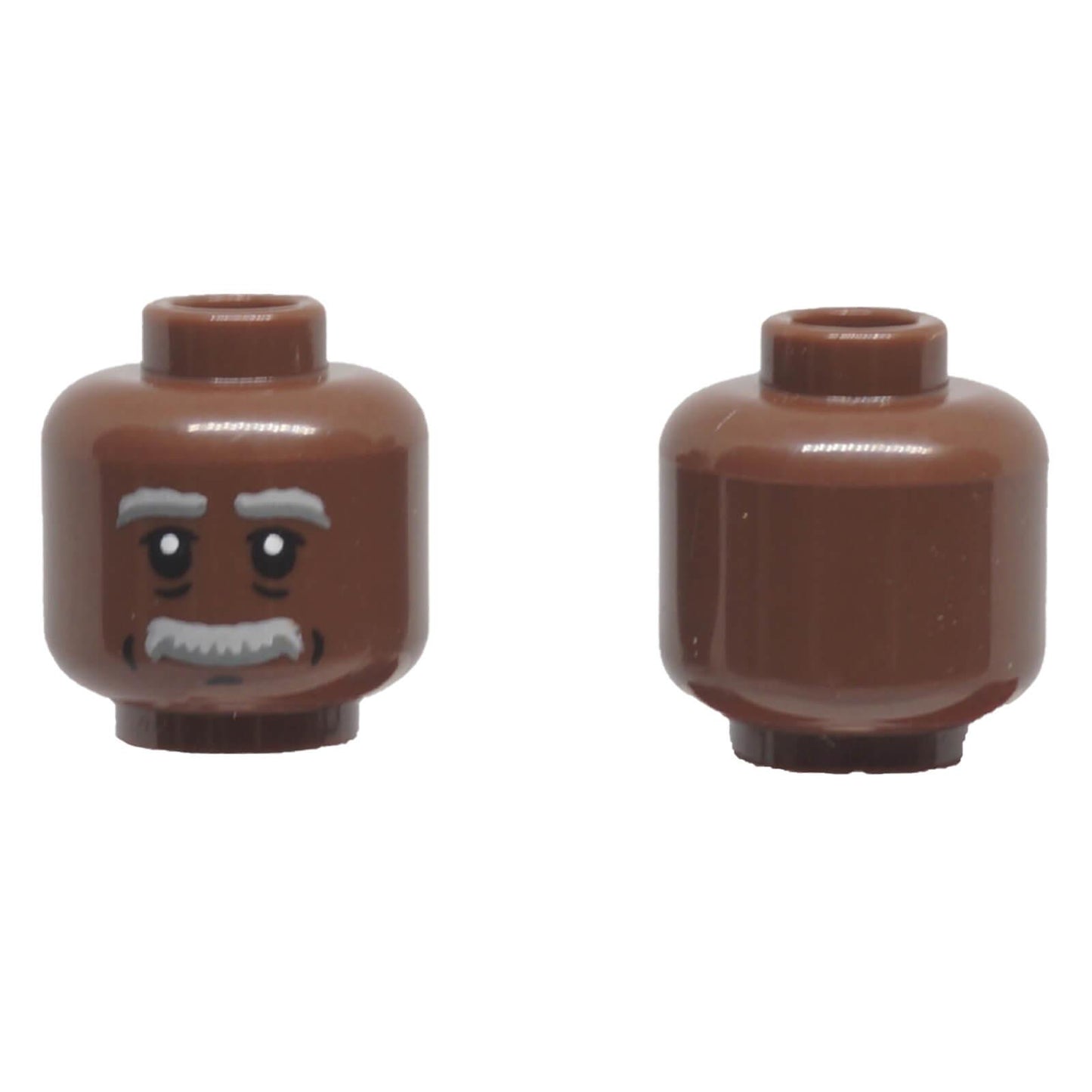 LEGO brown elderly minifigure head 3626pb3832 with gray eyebrows, moustache and friendly grin