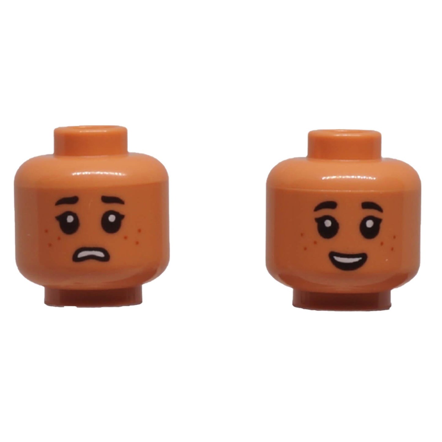 LEGO® child minifigure head 3626pb3908 with freckles and dual-sided smile and concerned expressions