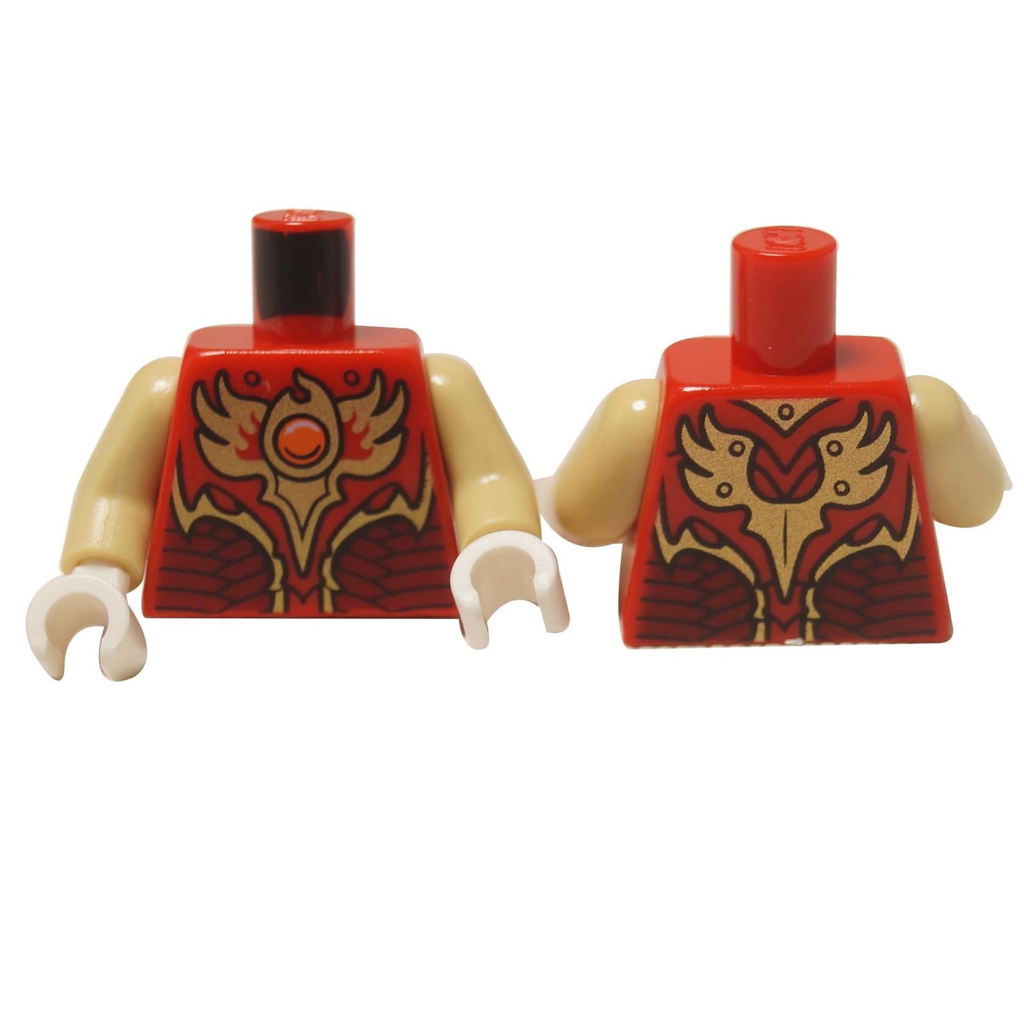 LEGO® Legends of Chima Phoenix Tribe -rintakehys (973pb1715c03), joka näyttää punaisen ja kultaisen haarniskan etu- ja takapuolen, jossa on keskellä Fire Chi -pallo.