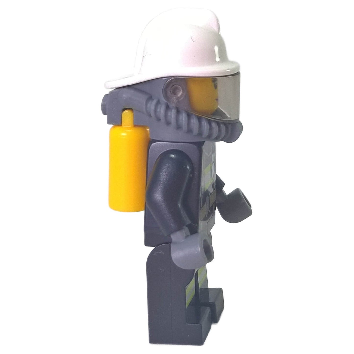 LEGO City female firefighter minifigure cty0638 with visor helmet, side profile