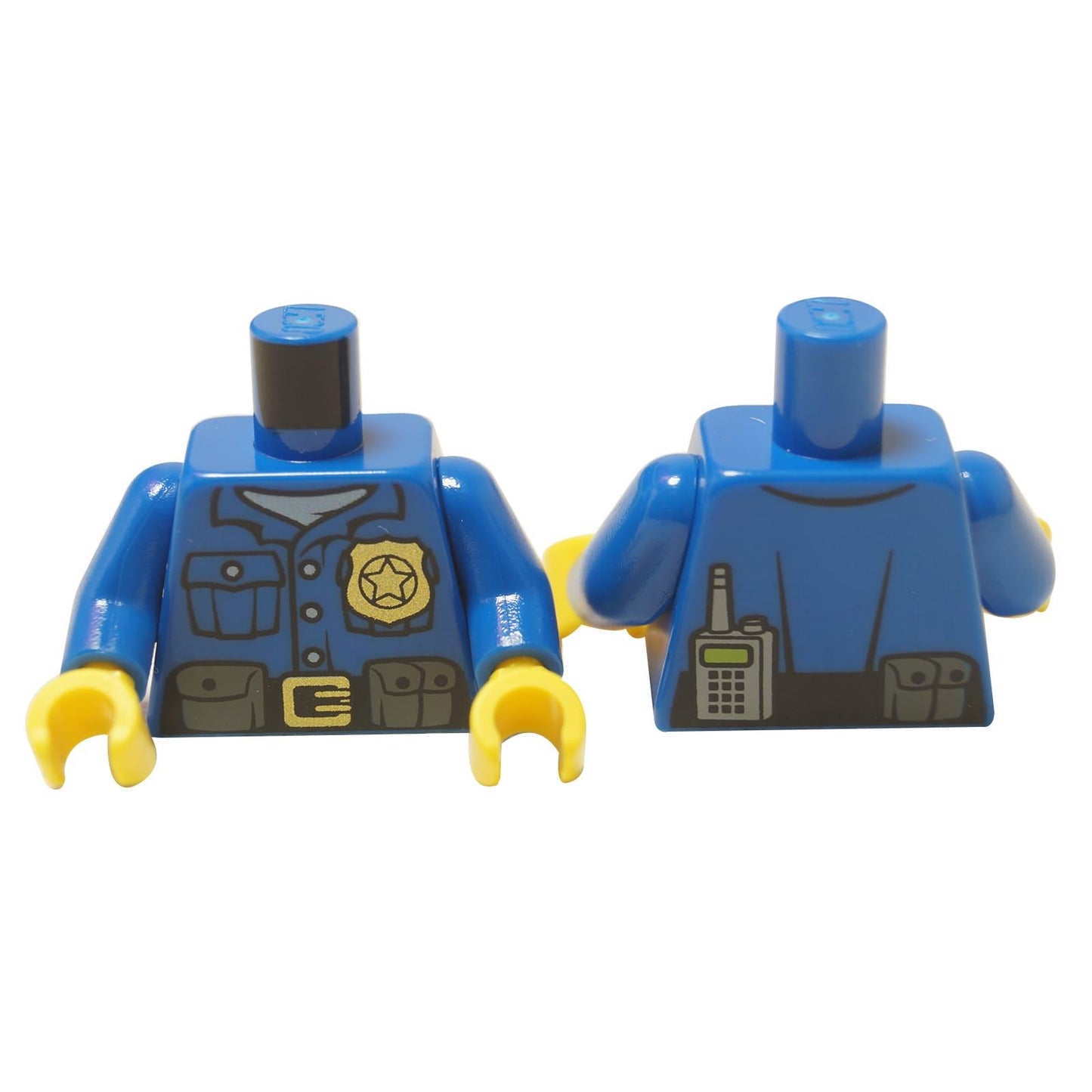 LEGO® City Police Officer torso (973pb1551c01), showing the front and back of the detailed blue uniform with a gold badge.