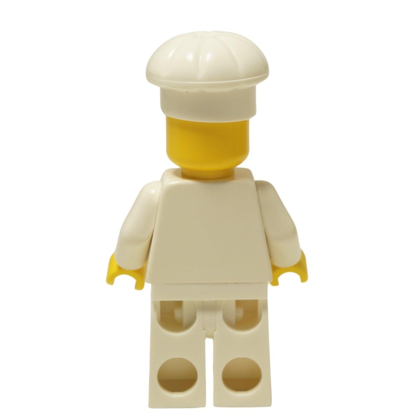 LEGO® Classic Chef minifigure (chef001) with a standard grin, wearing his white uniform and tall chef's hat. Back view.