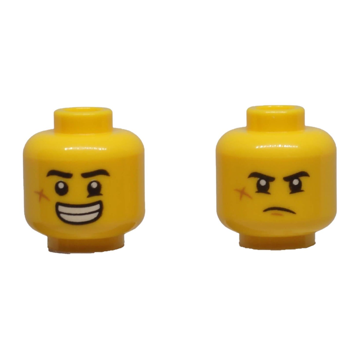 LEGO® dual-sided minifigure head 3626pb2441 with smile, grumpy expression and cheek scar